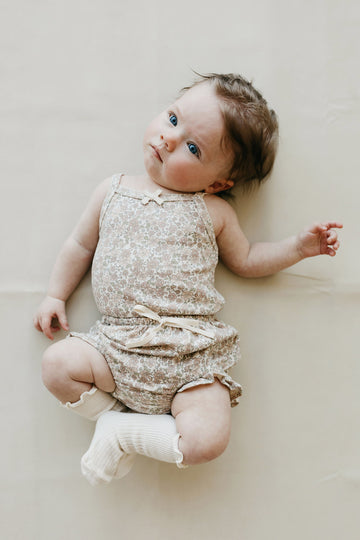 Organic Cotton Bridget Singlet Bodysuit - Chloe Floral Tofu Childrens Bodysuit from Jamie Kay NZ