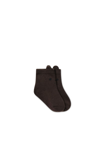 George Bear Ankle Sock - Dark Coffee Childrens Sock from Jamie Kay NZ