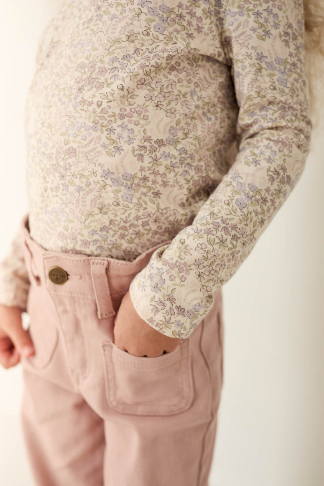 Organic Cotton Long Sleeve Top - April Floral Mauve Childrens Top from Jamie Kay NZ