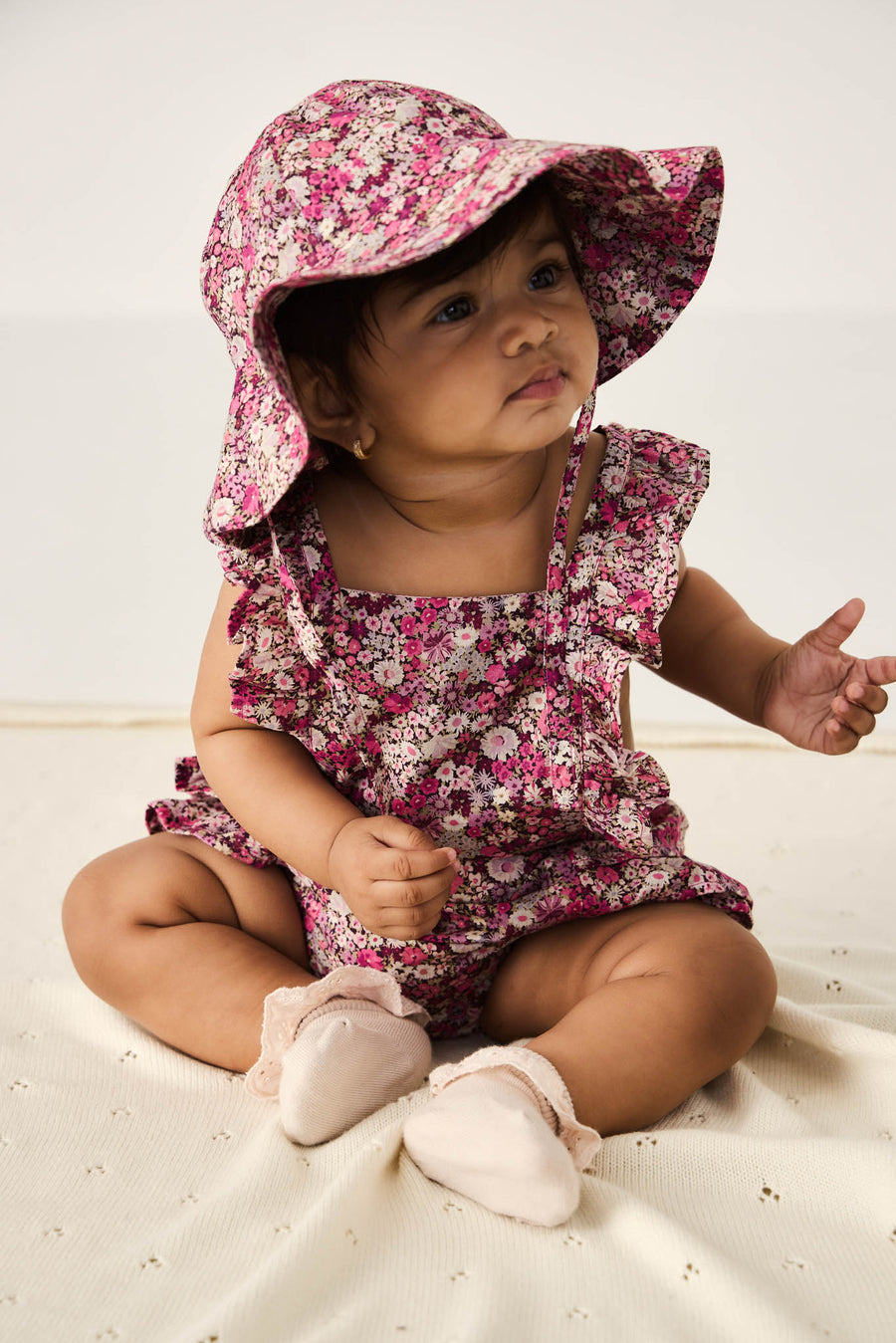 Organic Cotton Madeline Playsuit - Garden Print Childrens Playsuit from Jamie Kay NZ