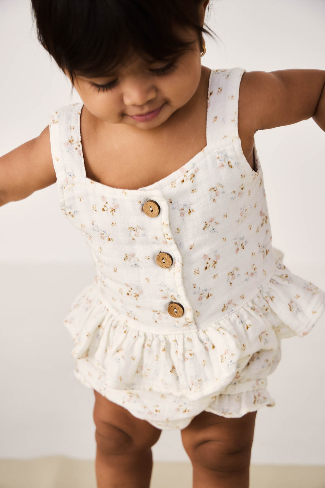 Organic Cotton Muslin Frill Bloomer - Nina Watercolour Floral Childrens Bloomer from Jamie Kay NZ
