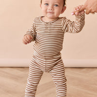 Organic Cotton Modal Legging - Narrow Stripe Thatch/Buff Childrens Legging from Jamie Kay NZ
