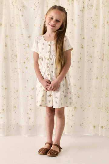 Organic Cotton Lola Dress - Goldie Bouquet Egret Childrens Dress from Jamie Kay NZ