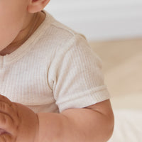 Organic Cotton Modal Darcy Rib Tee Bodysuit - Oatmeal Marle Childrens Bodysuit from Jamie Kay NZ