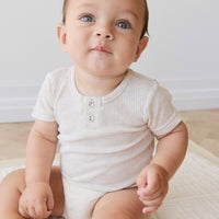 Organic Cotton Modal Darcy Rib Tee Bodysuit - Oatmeal Marle Childrens Bodysuit from Jamie Kay NZ