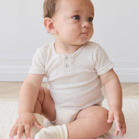 Organic Cotton Modal Darcy Rib Tee Bodysuit - Oatmeal Marle Childrens Bodysuit from Jamie Kay NZ