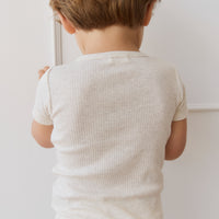 Organic Cotton Modal Henley Tee - Oatmeal Marle Childrens Top from Jamie Kay NZ