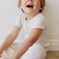 Organic Cotton Modal Henley Tee - Oatmeal Marle Childrens Top from Jamie Kay NZ