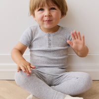 Organic Cotton Modal Henley Tee - Light Grey Marle Childrens Top from Jamie Kay NZ