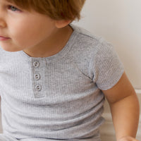 Organic Cotton Modal Henley Tee - Light Grey Marle Childrens Top from Jamie Kay NZ