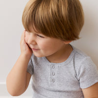 Organic Cotton Modal Henley Tee - Light Grey Marle Childrens Top from Jamie Kay NZ