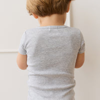 Organic Cotton Modal Henley Tee - Light Grey Marle Childrens Top from Jamie Kay NZ