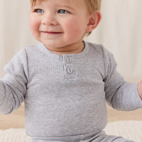 Organic Cotton Modal Long Sleeve Bodysuit - Light Grey Marle Childrens Bodysuit from Jamie Kay NZ