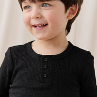 Organic Cotton Modal Long Sleeve Henley - Dark Grey Marle Childrens Top from Jamie Kay NZ