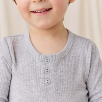 Organic Cotton Modal Long Sleeve Henley - Light Grey Marle Childrens Top from Jamie Kay NZ