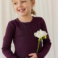 Organic Cotton Modal Long Sleeve Henley - Fig Childrens Top from Jamie Kay NZ