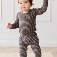 Organic Cotton Modal Everyday Legging - Daily Stripe Wolf/Cloud Childrens Legging from Jamie Kay NZ