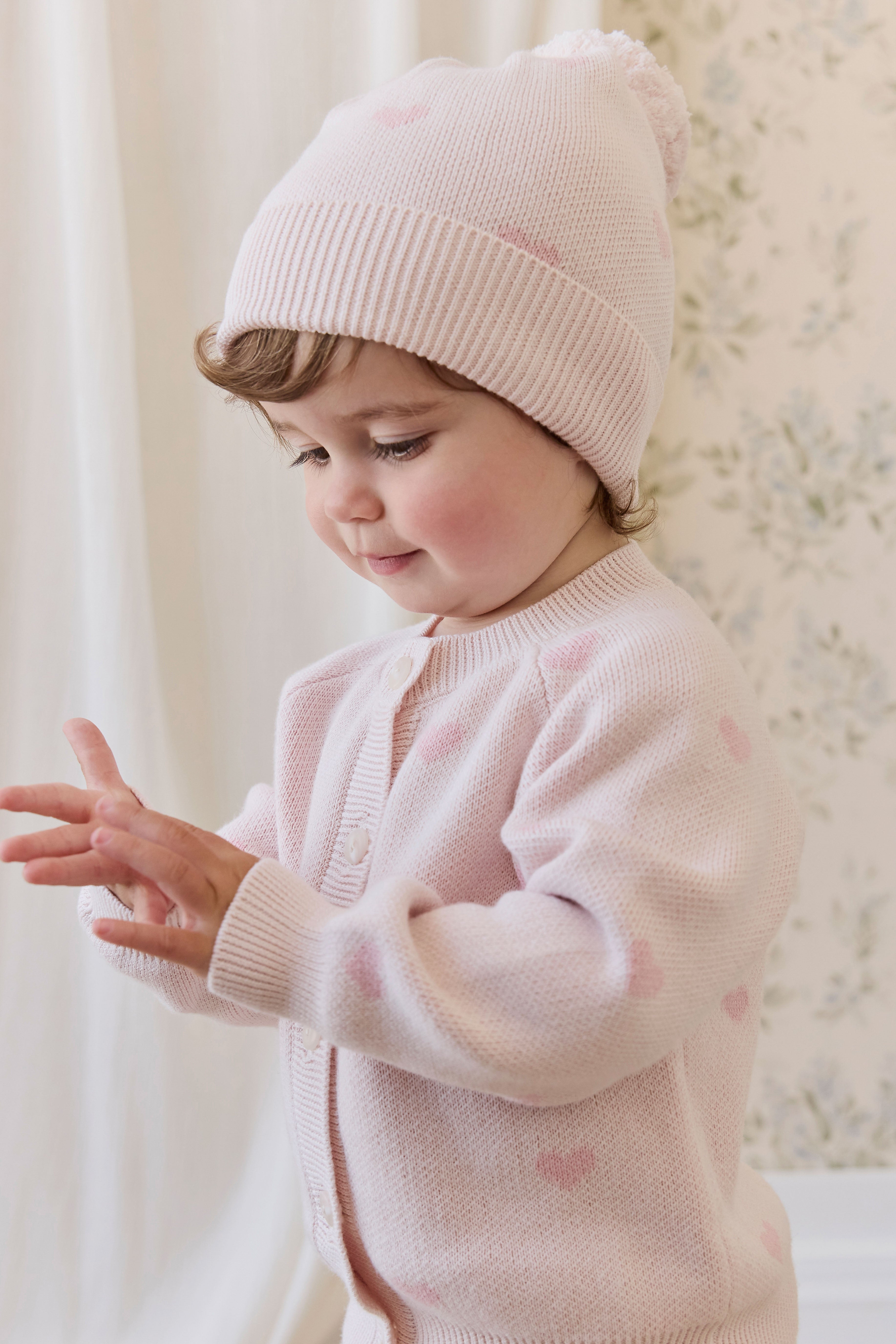 Kate Cardigan - Kate Heart Jacquard Cotton Candy – Jamie Kay NZ