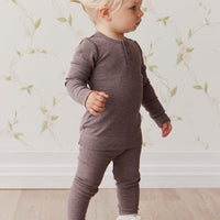 Organic Cotton Modal Long Sleeve Henley - Truffle Marle Childrens Top from Jamie Kay NZ