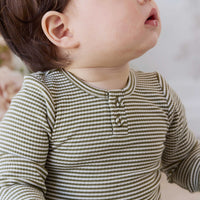 Organic Cotton Modal Long Sleeve Bodysuit - Petite Stripe Avocado Oil / Cloud Childrens Bodysuit from Jamie Kay NZ