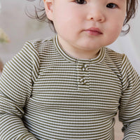 Organic Cotton Modal Long Sleeve Bodysuit - Petite Stripe Avocado Oil / Cloud Childrens Bodysuit from Jamie Kay NZ