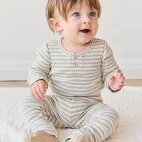 Organic Cotton Modal Long Sleeve Bodysuit - Slim Stripe Raindance/Cloud Childrens Bodysuit from Jamie Kay NZ