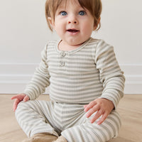 Organic Cotton Modal Long Sleeve Bodysuit - Slim Stripe Raindance/Cloud Childrens Bodysuit from Jamie Kay NZ