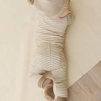 Organic Cotton Modal Everyday Legging - Narrow Stripe Balm/Cloud Childrens Legging from Jamie Kay NZ