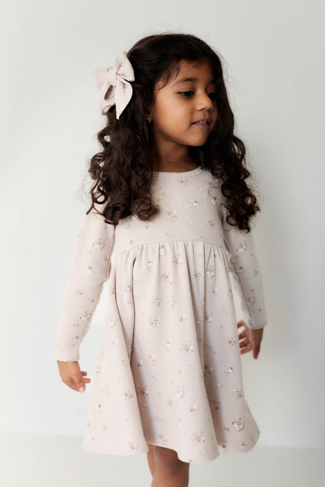 Organic Cotton Fine Rib Tallulah Dress - Petite Fleur Violet Childrens Dress from Jamie Kay NZ