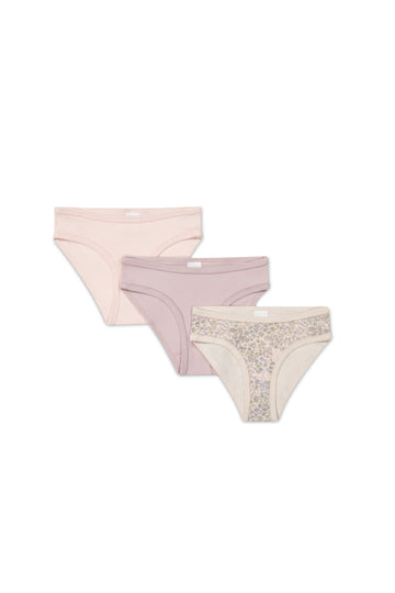 Organic Cotton 3PK Girls Underwear - April Floral Mauve/Heather Haze/Soft Misty Rose Childrens Underwear from Jamie Kay NZ