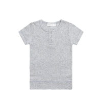 Organic Cotton Modal Henley Tee - Light Grey Marle Childrens Top from Jamie Kay NZ