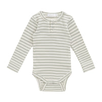Organic Cotton Modal Long Sleeve Bodysuit - Slim Stripe Raindance/Cloud Childrens Bodysuit from Jamie Kay NZ