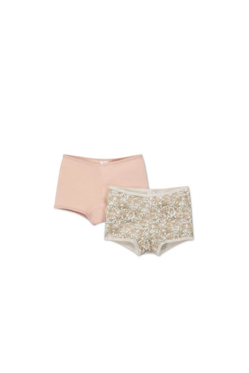 Organic Cotton 2PK Girls Shortie - Kitty Chloe/Dusky Rose Childrens Underwear from Jamie Kay NZ