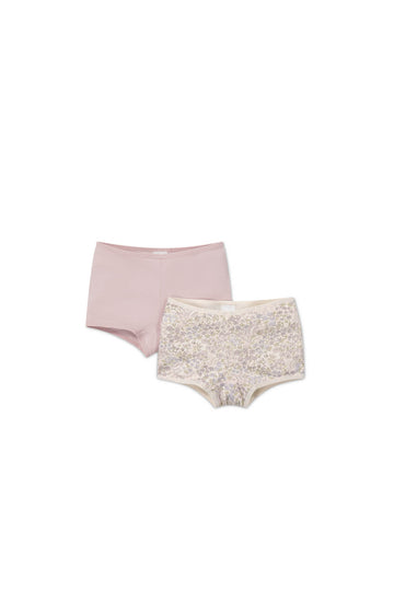 Organic Cotton 2PK Girls Shortie - April Floral Mauve/Heather Haze Childrens Underwear from Jamie Kay NZ