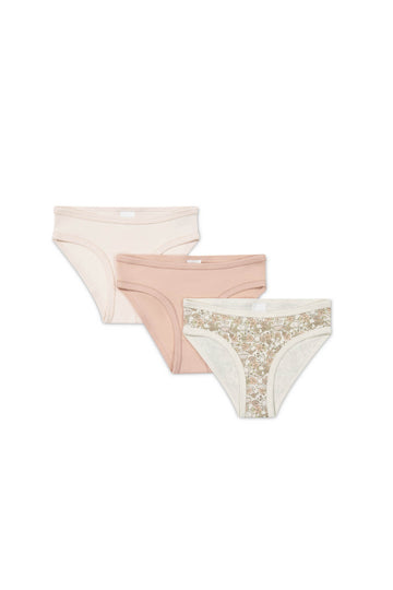 Organic Cotton 3PK Girls Underwear - Kitty Chloe/Dusky Rose/Rosewater Childrens Underwear from Jamie Kay NZ