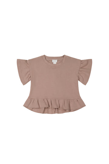 Pima Cotton Courtney Ruffle Top - Softest Mauve Childrens Top from Jamie Kay NZ
