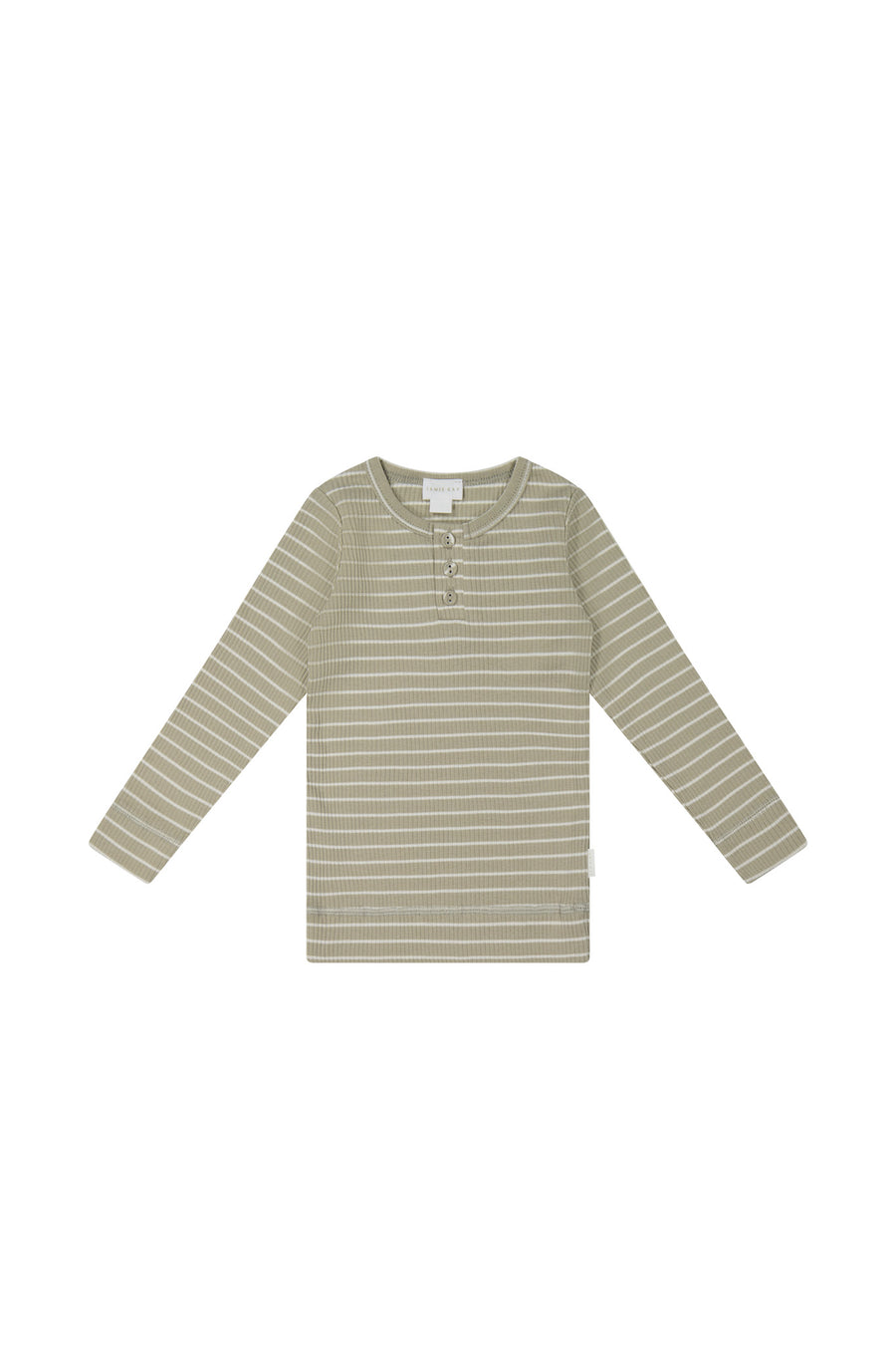Organic Cotton Modal Long Sleeve Henley - Cashew/Cloud Stripe Childrens Top from Jamie Kay NZ