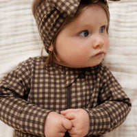 Organic Cotton Reese Zip Onepiece - Gingham Shiitake Childrens Onepiece from Jamie Kay NZ