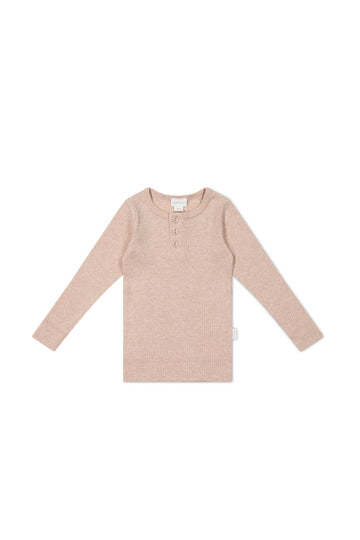 Organic Cotton Modal Long Sleeve Henley - Dusky Rose Marle Childrens Top from Jamie Kay NZ