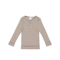Organic Cotton Modal Long Sleeve Top - Narrow Stripe Tweed/Cloud Childrens Top from Jamie Kay NZ