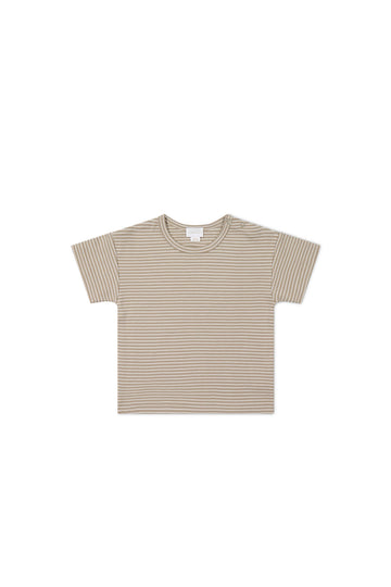 Pima Cotton Hunter Tee - Vintage Taupe/Cloud Stripe Childrens Top from Jamie Kay NZ