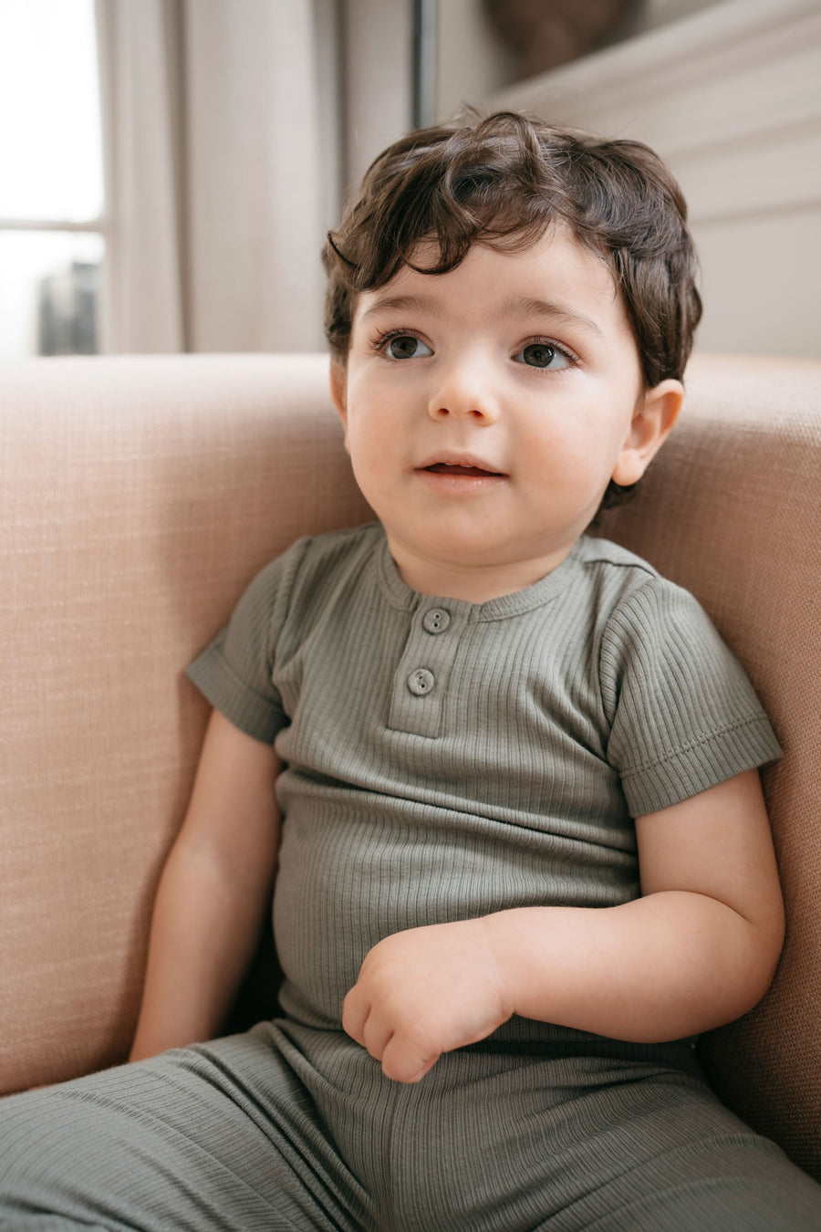 Organic Cotton Modal Henley Tee - Dill Childrens Top from Jamie Kay NZ