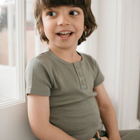 Organic Cotton Modal Henley Tee - Dill Childrens Top from Jamie Kay NZ