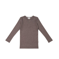 Organic Cotton Modal Long Sleeve Henley - Truffle Marle Childrens Top from Jamie Kay NZ