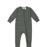 Organic Cotton Modal Reese Zip Onepiece - Vintage Cars Agave Childrens Onepiece from Jamie Kay NZ