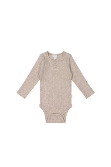 Organic Cotton Modal Long Sleeve Bodysuit - Powder Pink Marle Childrens Bodysuit from Jamie Kay NZ