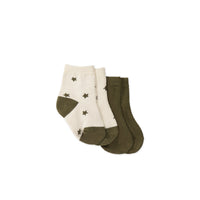 2PK Sock - Twinkle Toes Deep Olive/Deep Olive Childrens Sock from Jamie Kay NZ