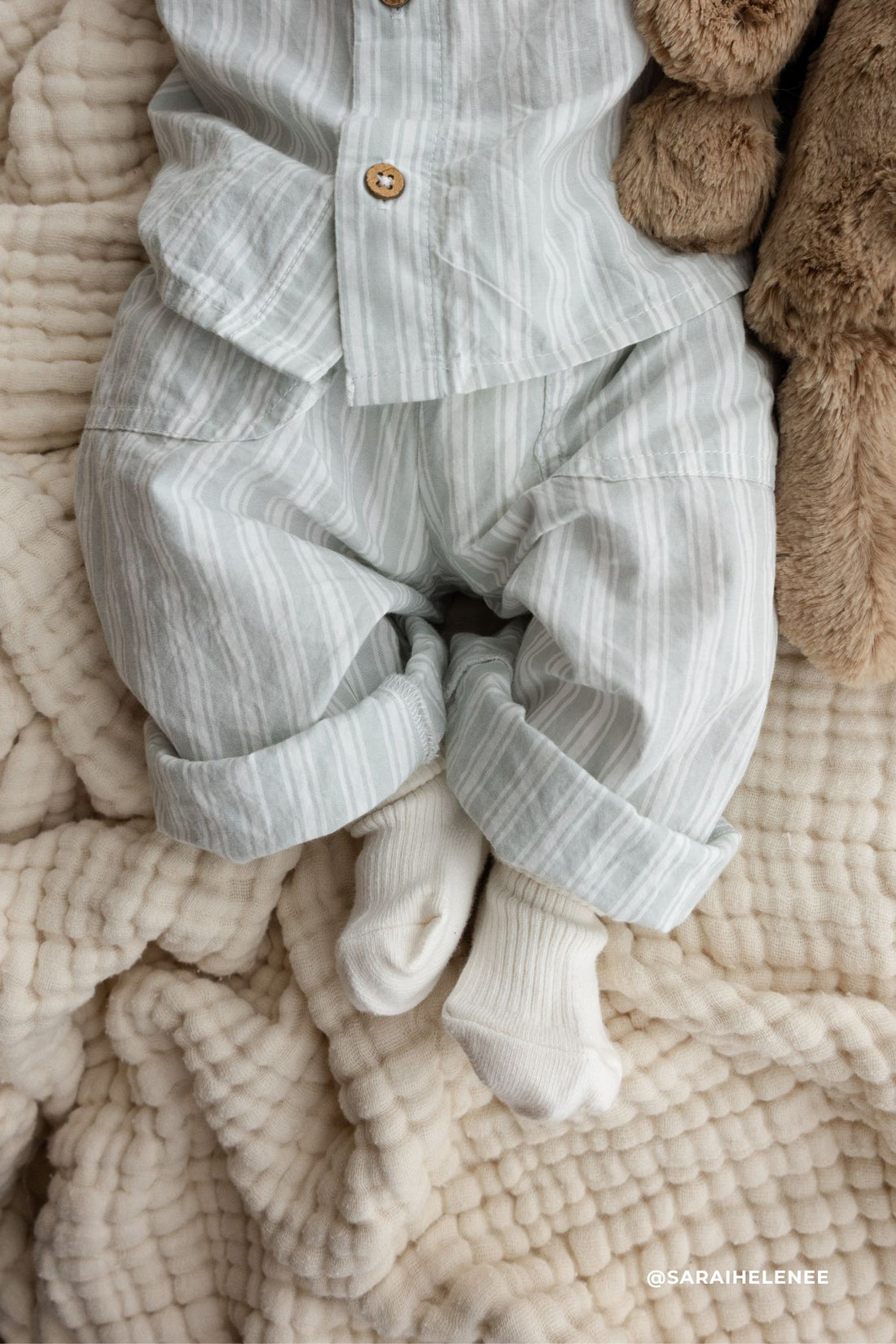 Organic Cotton Albie Pant - Variegated Stripe Shoreline Childrens Pant from Jamie Kay NZ