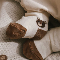 Bobbie Bear Crew Socks - Jacquard Bobbie Bear Cloud/Balm Childrens Sock from Jamie Kay NZ