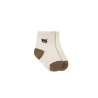 Bobbie Bear Crew Socks - Jacquard Bobbie Bear Cloud/Balm Childrens Sock from Jamie Kay NZ